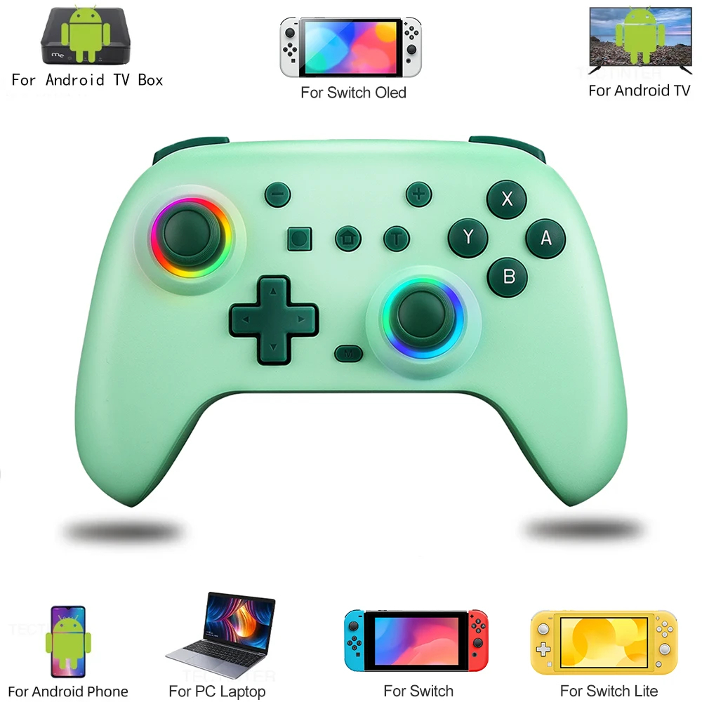 คอนโทรลเลอร์บลูทูธไร้สายคอนโทรลเลอร์ RGB สําหรับ Nintendo Switch/OLED/Lite/PC/เกมมือถือจอยสติ๊กมัลติฟังก์ชั่น