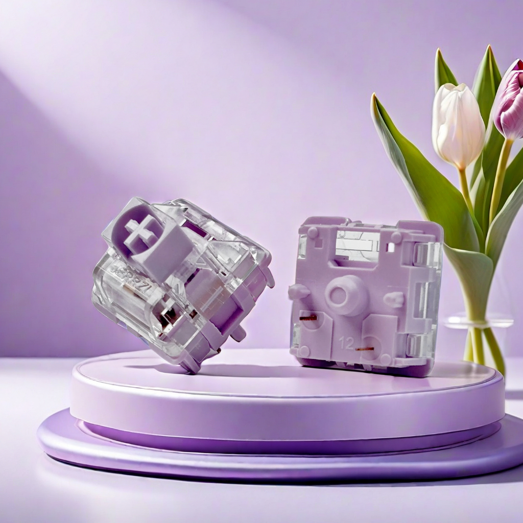Seashell Switch Factory Lubricating Hifi Sound Mechanical Keyboard 5 pin Linear tender lilac Color Game Office สีม่วงกันฝุ่นโปร่งใส