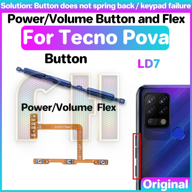ปุ่มปรับระดับเสียงไฟ Flex สําหรับ Tecno pova ld7 สวิทช์เปิด OFF Key Mute Volume control ปุ่มริบบิ้น Flex สาย