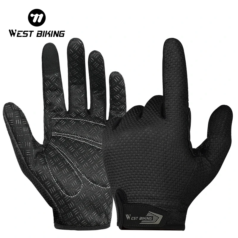WEST BIKING ถุงมือซิลิโคน แบบเต็มนิ้ว หน้าจอสัมผัส กันลื่น เหมาะกับฤดูร้อน สําหรับขี่รถจักรยานยนต์