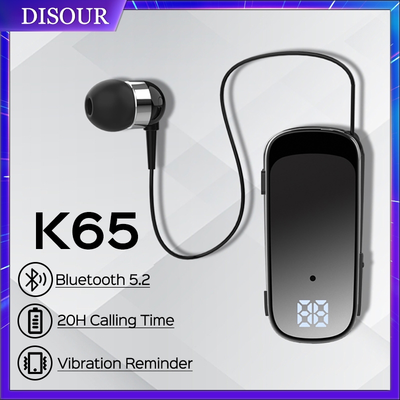 Disour K65 Lavalier Bluetooth 5.2 ชุดหูฟังธุรกิจพร้อมไมโครโฟนพูดคุย/เวลาเพลง 20 ชั่วโมง LED จอแสดงผลดิจิตอลตัดเสียงรบกวนหูฟังไร้สาย