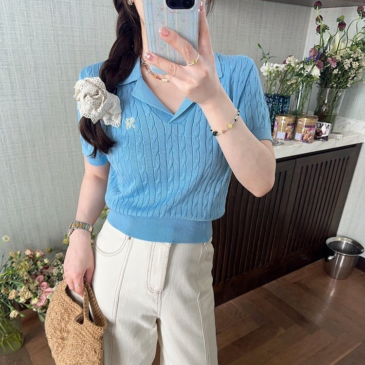 75793 เสื้อโปโลคอปกปักถักแขนสั้นเสื้อยืด