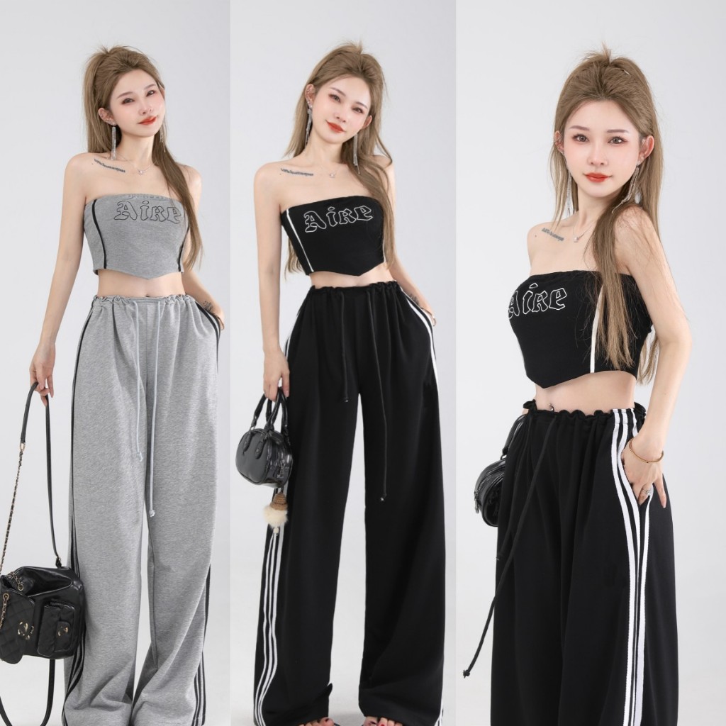 Bella Shop🌻ชุดหนึ่งชิ้น 🌈🌈 เซ็กซี่แฟชั่นสองชิ้นที่ไม่มีสายหนังด้านบนและกีฬากางเกงขาตรง