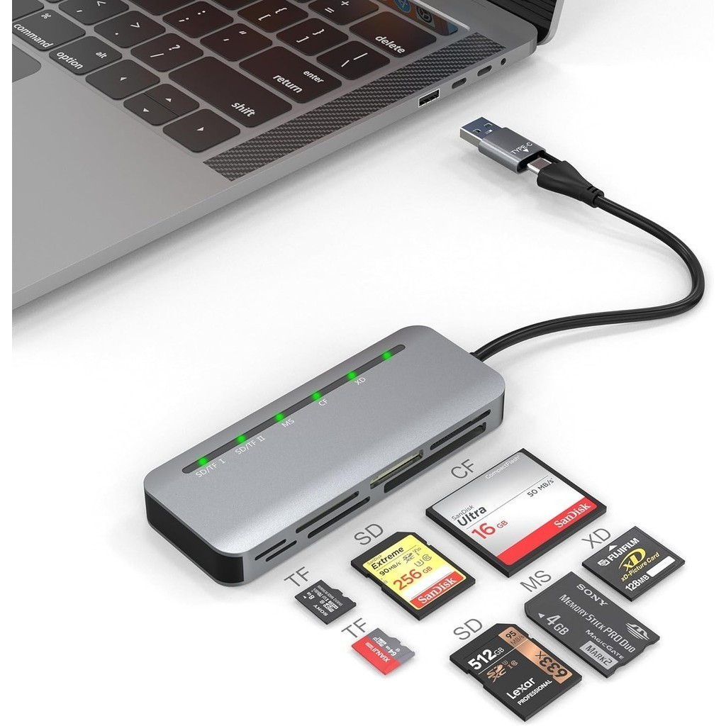 Usb C USB 3.0 Multi Card Reader สําหรับ SDXC SDHC/TF/CF CFI/XD/MS MMC อะแดปเตอร์ Dual พอร์ตเครื่องอ่