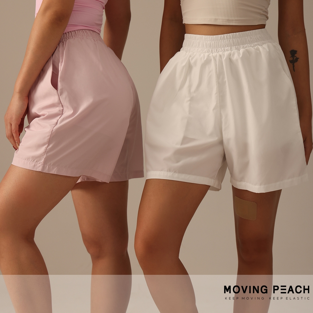 Moving Peach ย้ายแล้ว ลูกพีช ผู้หญิงกีฬากลางกางเกงสูงเพิ่มขึ้นด้านหน้ากระเป๋ามือกลางแจ้งวิ่งกางเกงขาสั้นระบายอากาศแห้งเร็วด้วยกางเกงขาสั้นด้านใน BPF
