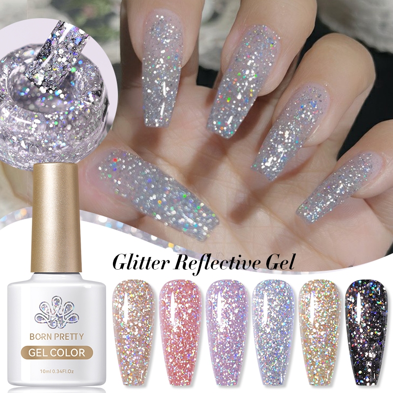 BORN PRETTY 10ml Sparkling Glitter Rose สีชมพูสะท้อนแสงเล็บเจลโปแลนด์เล็บเจลเล็บกึ่งถาวร UV LED เคลือบเงาเล็บ