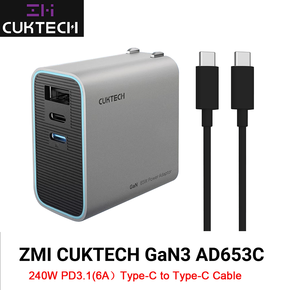 Zmi CUKTECH Gallium Nitride 3 AD653C 65W Fast Charging PD3.0 QC Max ชาร์จอุปกรณ์ขนาดเล็กพกพาสะดวกแบบพกพา Multi-port Charger Travel
