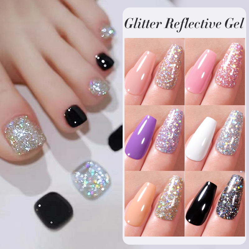 Born PRETTY Sparkling Glitter Rose สีชมพูเจลสะท้อนแสงชุดกึ่งถาวร UV LED เคลือบเงาเล็บ