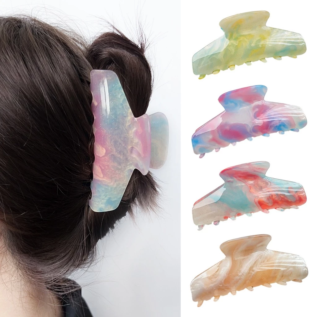 สีสันสามารถเปลี่ยนกิ๊บสีสําหรับผู้หญิงสาวอารมณ์หวานกิ๊บอะคริลิขนาดใหญ่กลับหัวผมหนีบอุปกรณ์ผมแฟชั่น