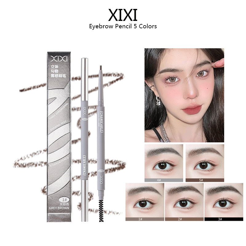 Xixi ดินสอเขียนคิ้วหัวกลมสีน้ําตาลธรรมชาติ Mist Smooth Stereoscopic Wild Eyebrow แต่งหน้ายาวนานกันน้ํา Sweatproof 5 สี D835