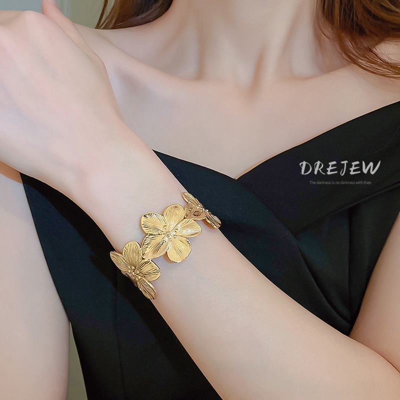 DREJEW เดรช ส่วนบุคคลยุโรปและอเมริกาโลหะดอกไม้เปิดสร้อยข้อมือแฟชั่นย้อนยุคที่เรียบง่ายซอกเรขาคณิตเครื่องประดับมือสําหรับผู้หญิง