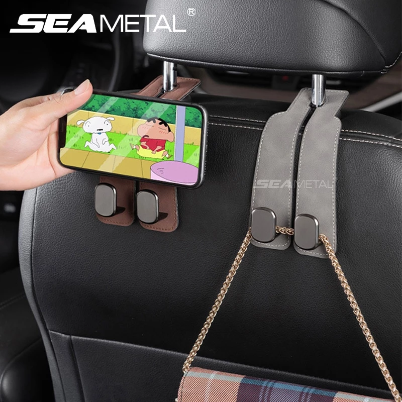 Seametal ตะขอแขวนหนัง ตะขอแขวนพนักพิงศีรษะรถยนต์ แบบหนัง โลหะ พับได้ อุปกรณ์เสริม สําหรับรถยนต์ 1 ชิ้น สําหรับแขวนกระเป๋า สําหรับเบาะหลังรถยนต์