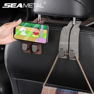 Seametal ตะขอแขวนหนัง ตะขอแขวนพนักพิงศีรษะรถยนต์ แบบหนัง โลหะ พับได้ อุปกรณ์เสริม สําหรับรถยนต์ 1 ชิ้น สําหรับแขวนกระเป๋า สําหรับเบาะหลังรถยนต์