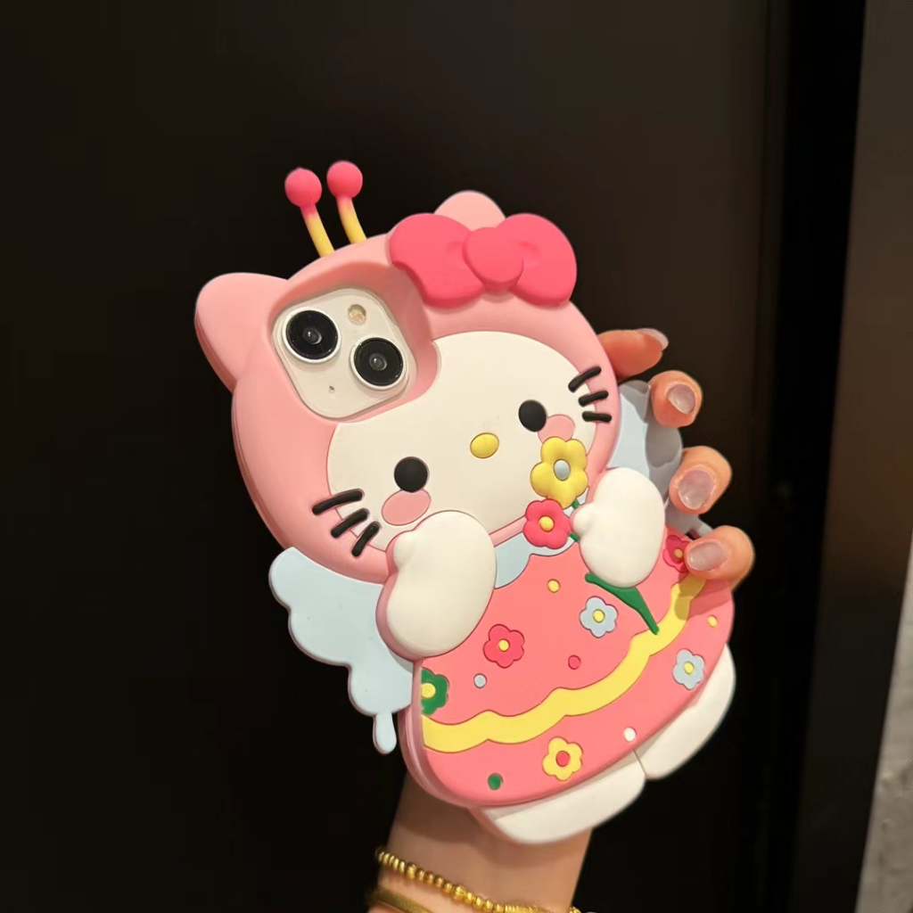สําหรับ Iphone 11 12 13 14 15 16 Pro max plus 3D Bee kitty ดอกไม้ซิลิโคนอ่อนนุ่มเคสโทรศัพท์