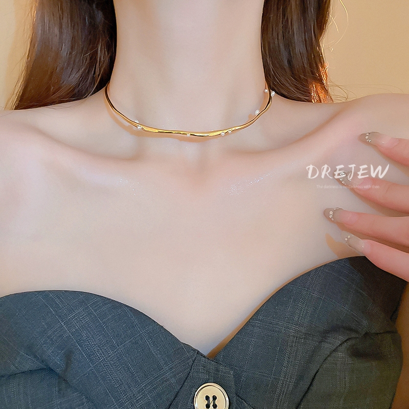 DREJEW เดรช ทอง 18เค สร้อยคอเปิดไม่สม่ําเสมอข้ามพรมแดนการออกแบบเฉพาะสร้อยคอบุคลิกภาพสไตล์เย็นเครื่องประดับสําหรับผู้หญิง