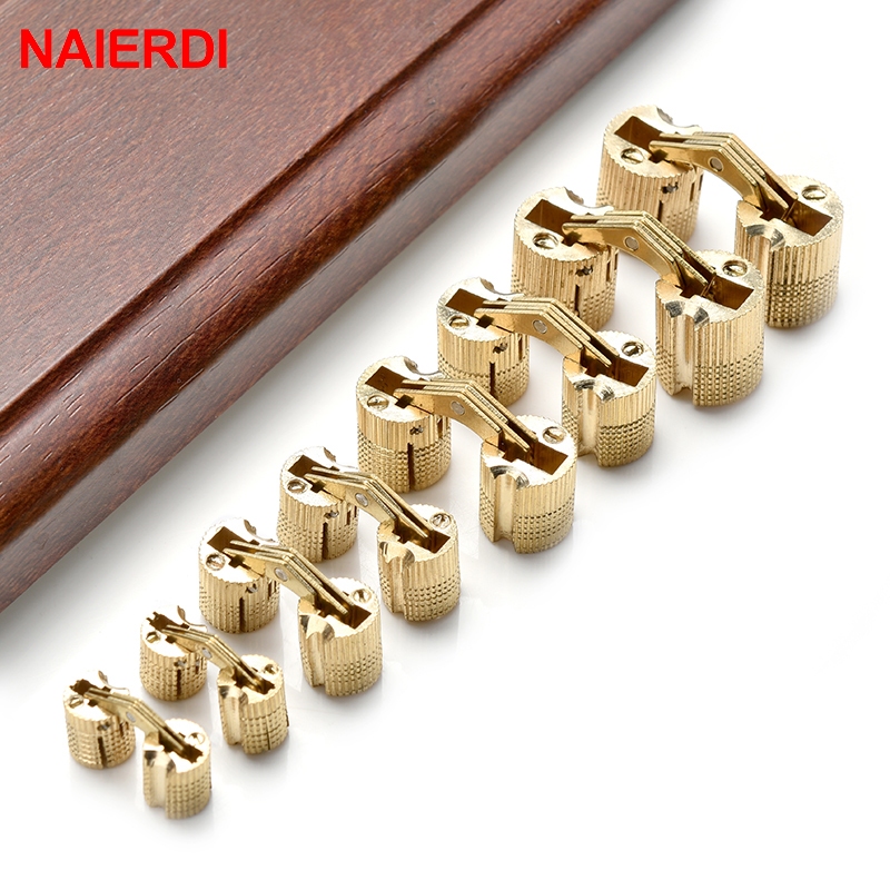 นาอิริดี 4ชิ้นทองแดงทองเหลืองบานพับเฟอร์นิเจอร์8-18มิลลิเมตรทรงกระบอกซ่อนตู้ปกปิดที่มองไม่เห็นบานพับประตูสําหรับฮาร์ดแวร์ของขวัญกล่อง