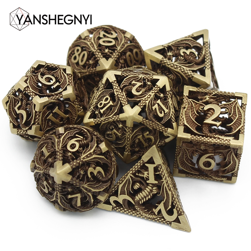 Flying Dragon ชุดลูกเต๋า Polyhedral สําหรับเกมเล่นตามบทบาท Pathfinder, ลูกเต๋าโลหะกลวง, ลูกเต๋า D & 