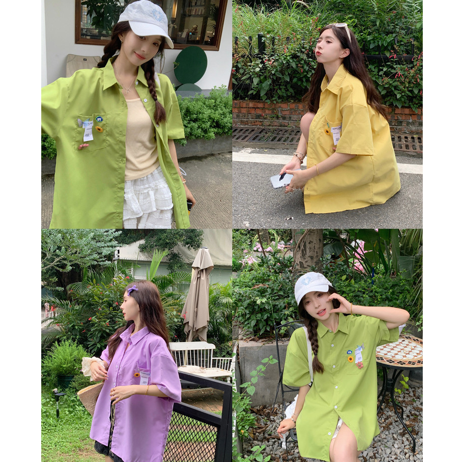 ฤดูร้อนใหม่คอปกโปโลดอกไม้ลําลองหลวมแขนสั้นเสื้อผู้หญิง 240619