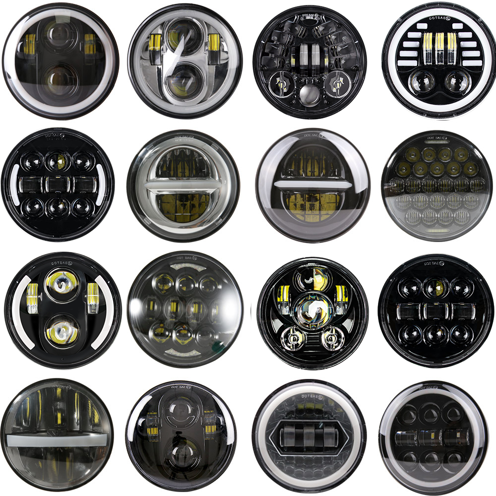 5.75 นิ้วรอบ LED ไฟเลี้ยวไฟหน้าสําหรับ Harley ลูกเสืออินเดีย Honda Yamaha V-Star Triumph 5 3/4" อัตโนมัติ/รถจักรยานยนต์ DRL ไฟหน้า