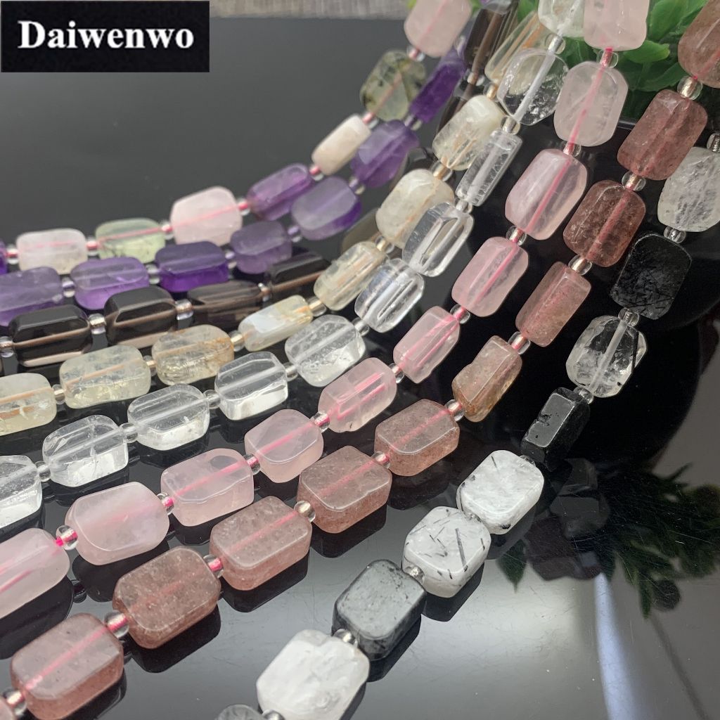 แบนสี่เหลี่ยมผืนผ้าลูกปัดหินธรรมชาติอุปกรณ์เสริม Diy Amethyst Smoky Quartz Citrine