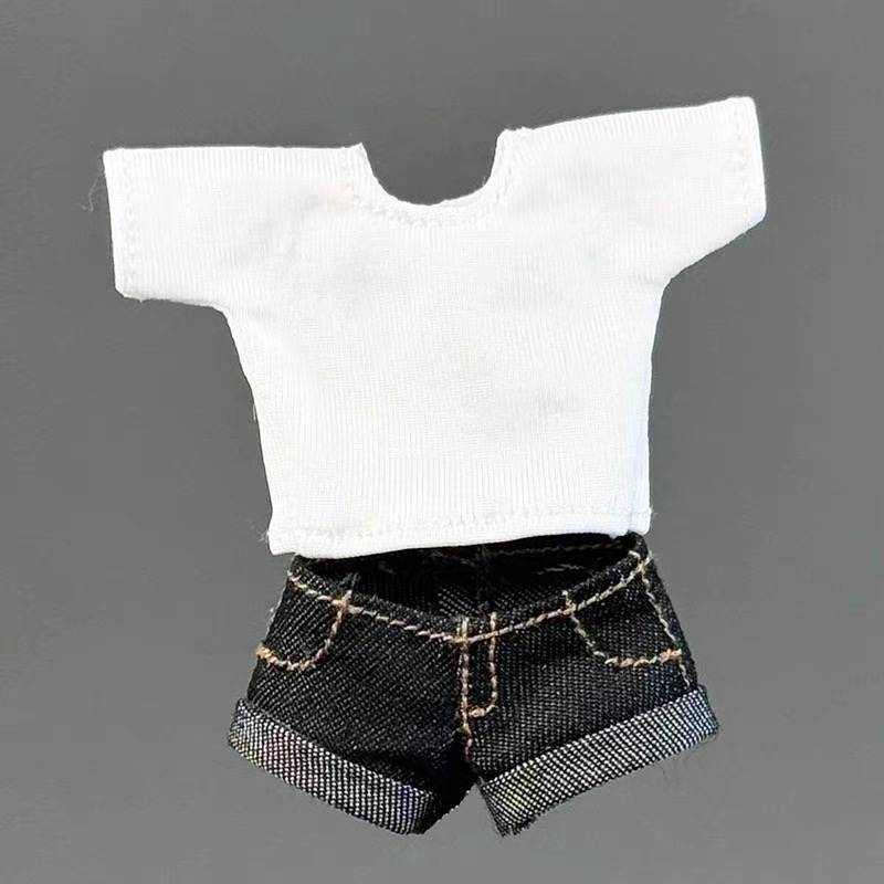 1/12 ทหารเสื้อผ้าเสื้อผ้าเด็ก 12 คะแนน OB BJD 20 ซม.เครื่องแม่ Nest Shell Longshan Denim Hot กางเกงเสื้อยืดสีขาวชุด