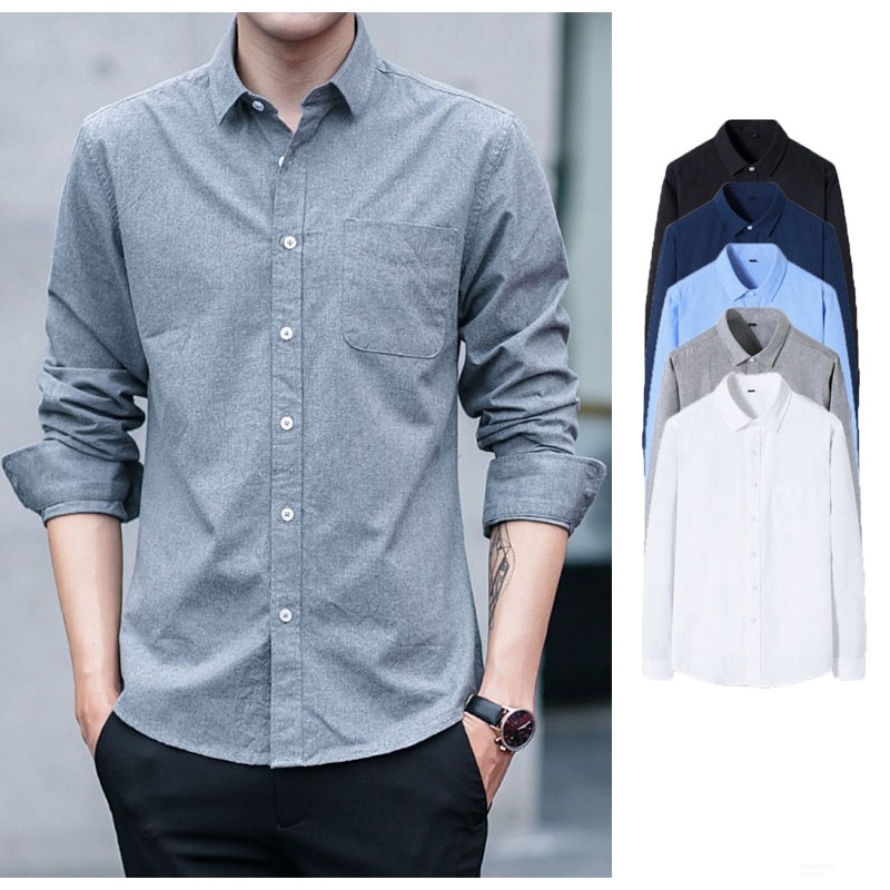 M-5xl เสื้อเชิ้ตผู้ชายผ้าฝ้ายผ้าลินินแขนยาว Oxford เสื้อผ้า Casual Slim Fit สไตล์เกาหลีเสื้อ kemija lelaki Baju