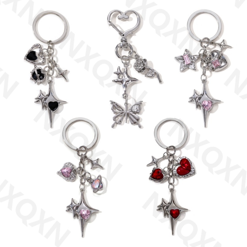 Y2k Star Heart ผีเสื้อเคลือบพวงกุญแจสําหรับผู้หญิงสาว Handmade มิตรภาพของขวัญเครื่องประดับ