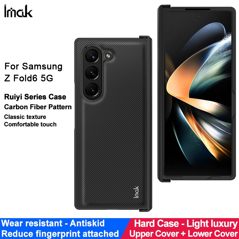 Imak Samsung Galaxy Z Fold 6 5G Business Slim Hard Phone Case PU Leather Casing Back Cover Carbon Fiber Pattern Protective Case