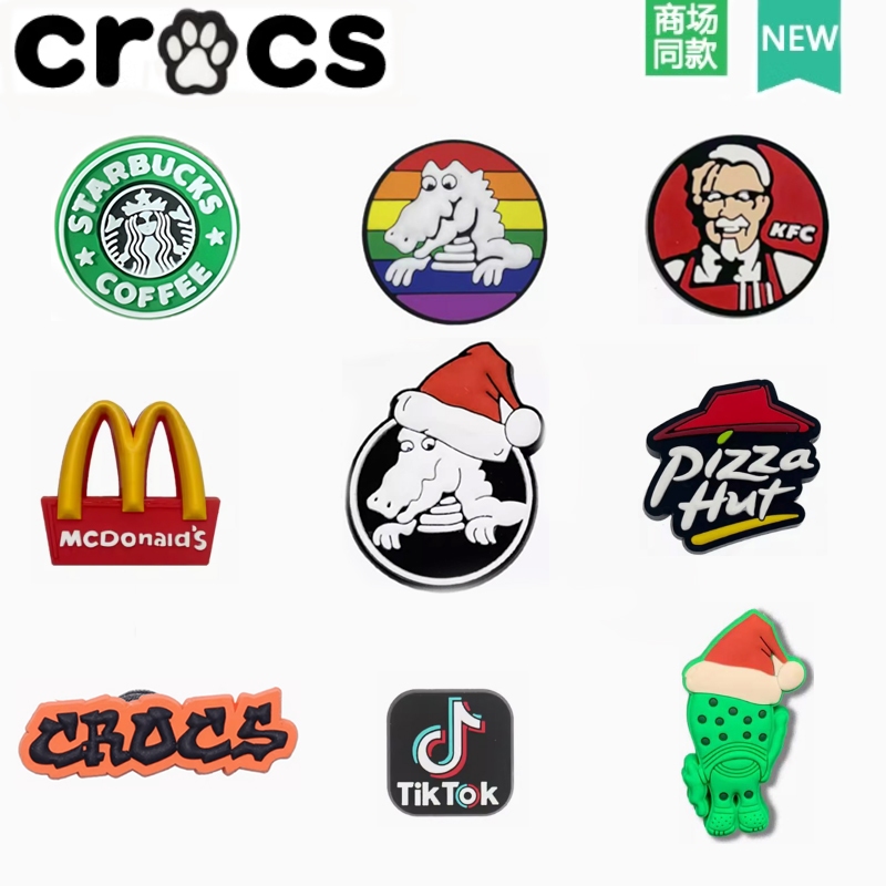 Crocs Crocs Zhibixing Accessories Hole Shoes Wang Junkai Xiaohongshu แนะนําผลิตภัณฑ์ใหม่โลโก้ Series McDonalds Starbucks Shoes Flower All-Match JIBBITZ Beach Bag Kentucky Series