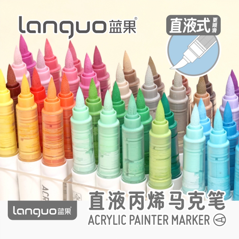 Languo 171 สีตรง liquid Acrylic Marker soft-head ภาพวาดสี Basic สีอะคริลิคถาวรกันน้ํา MARKER ปากกาสํ