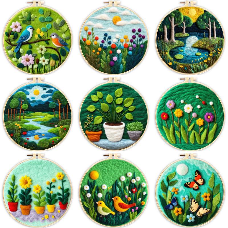 รัวพอต ขนสัตว์รู้สึกภาพวาด ทําเอง ขนสัตว์เย็บปักถักร้อยชุดสร้างสรรค์สีเขียวทิวทัศน์ขนสัตว์เข็มรู้สึกภาพชุดหัตถกรรมจิตรกรรม