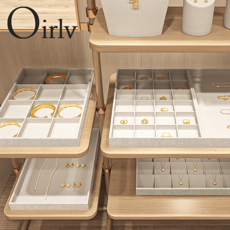 Oirlv ถาดผ้าลินิน สําหรับจัดเก็บเครื่องประดับ สร้อยคอ แหวน สร้อยข้อมือ P002