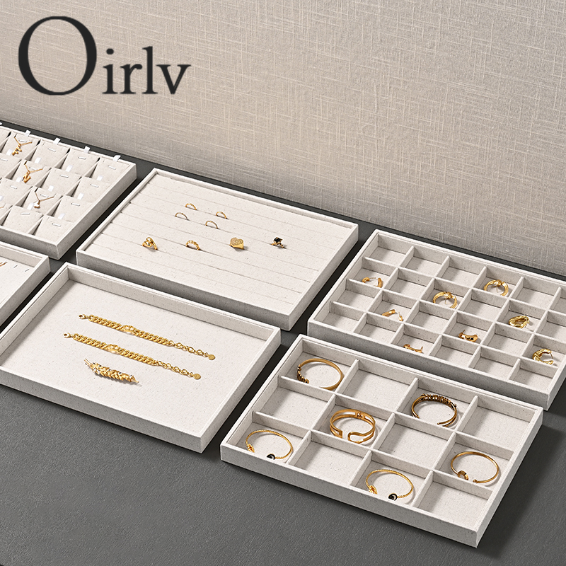 Oirlv ถาดผ้าลินิน สําหรับจัดเก็บเครื่องประดับ สร้อยคอ แหวน สร้อยข้อมือ P002