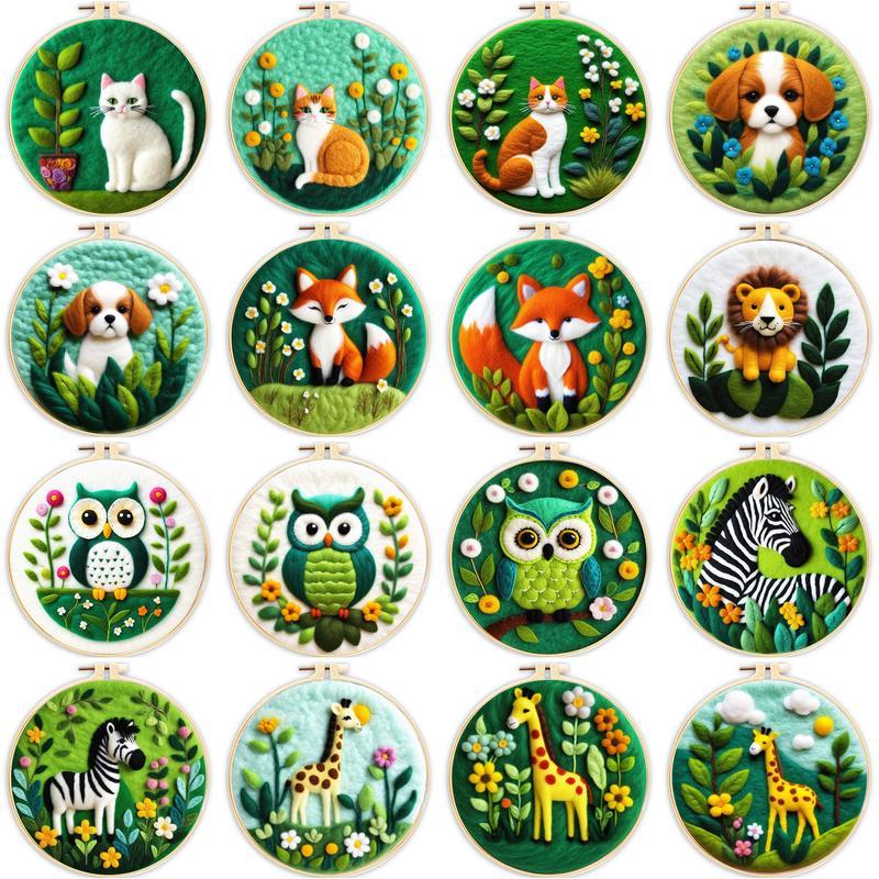 Ruopoty ขนสัตว์ Felting ชุดเย็บปักถักร้อยชุดสัตว์ตลก Diy Felt เข็มขนสัตว์ภาพวาด 20X20 ซม.ตกแต่งบ้าน