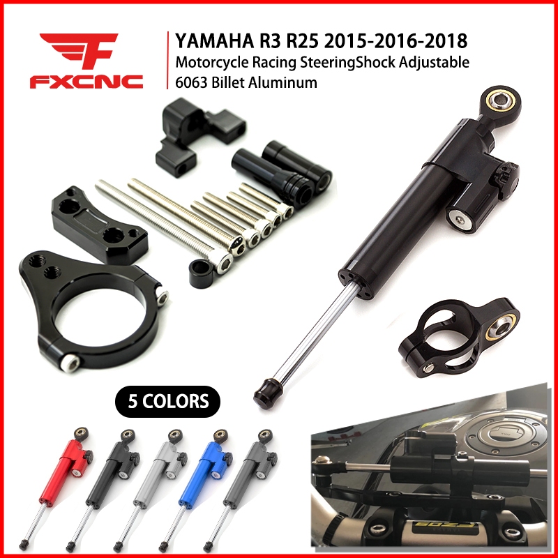รถจักรยานยนต ์ cnc Universal Stabilizer Damper พวงมาลัยยึดสําหรับ YAMAHA R3 R25 2015-2016-2018