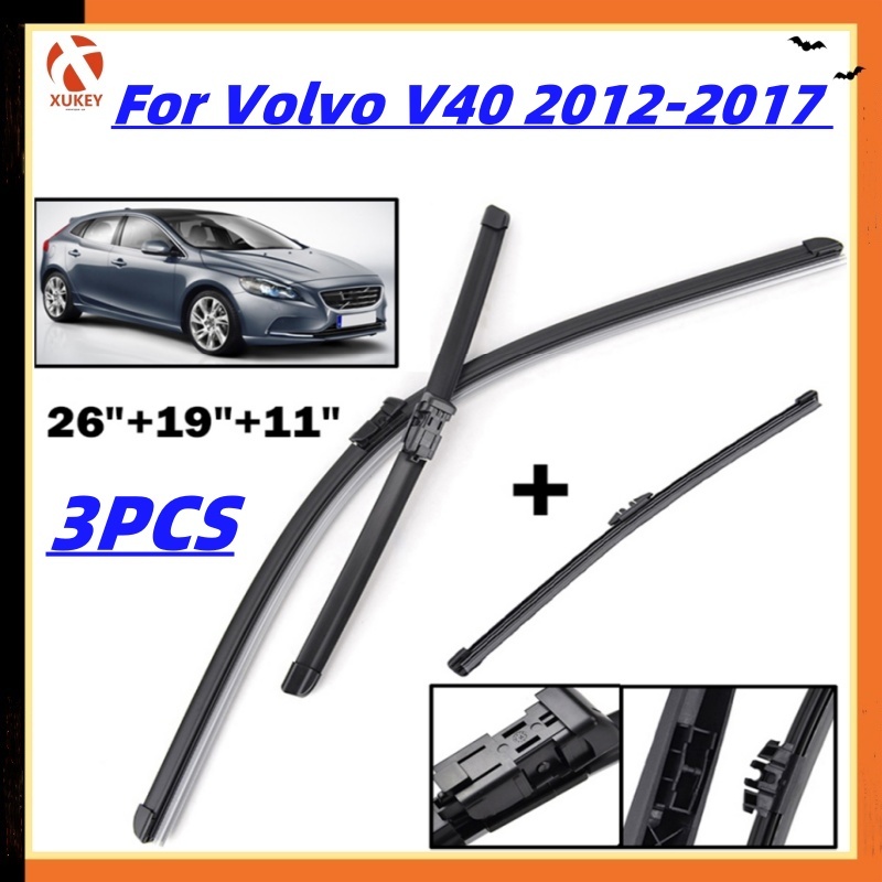 3pcs ที่ปัดน้ําฝนด้านหน้าและด้านหลังสําหรับ Volvo V40 2012-2017 ใบปัดน้ําฝนกระจก Custom Fit Original OEM 26 "+19" + 1"