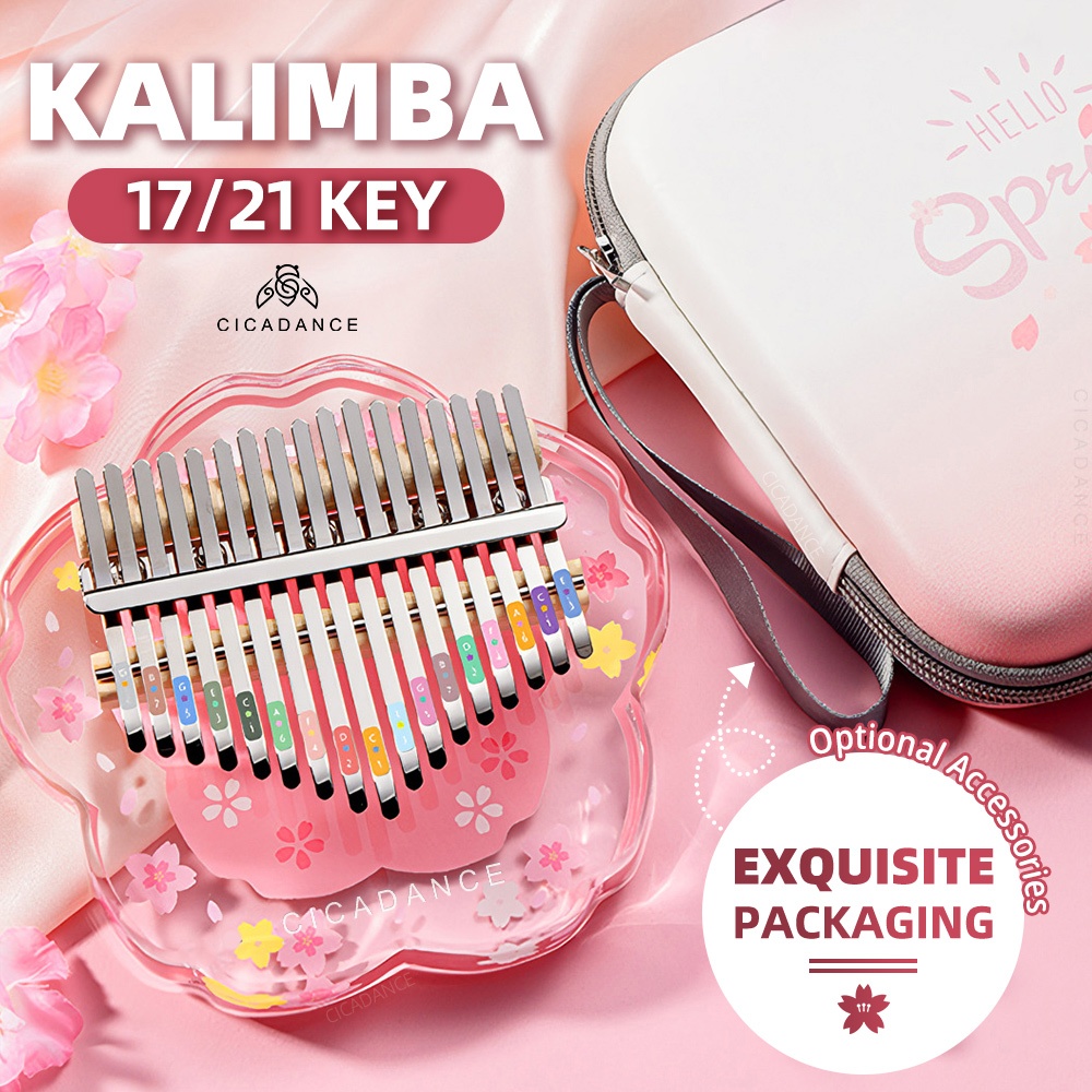 kalimba คาลิมบาใส 17 คีย์ / 21 คีย์ เปียโนนิ้วหัวแม่มืออะคริลิครูปลักษณ์ที่สวยงาม โทนเสียงที่ชัดเจนแ
