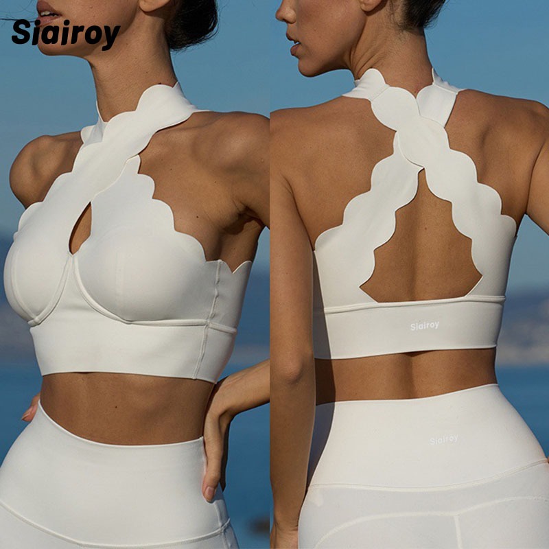 Siairoy Cross Backless สุภาพสตรีชุดออกกําลังกายยืดหยุ่นสูงสบาย Elegant สปอร์ตบราน้ําหนักเบากางเกงโยคะผอม