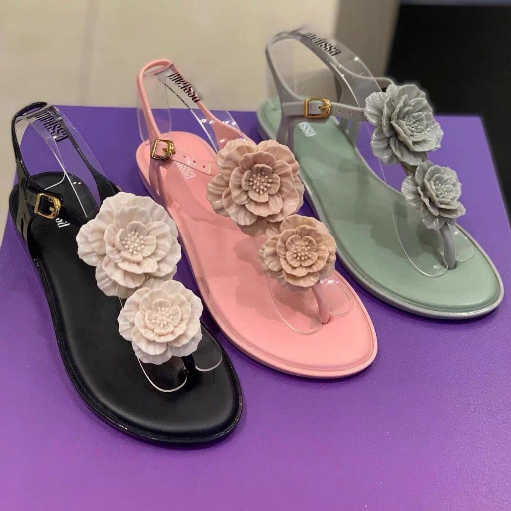 Melissa 2024 รองเท้าผู้หญิงสไตล์ใหม่ Camellia Flip-Flops รองเท้าชายหาดกันลื่น