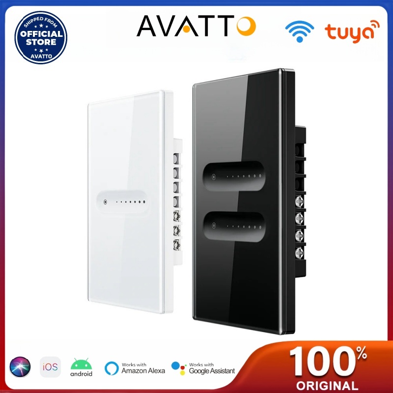 Avatto Tuya WiFi สมาร์ทสวิตช์หรี่ไฟ 1/2 Gang Dimmer สวิตช์ไฟแผงสัมผัส APP รีโมทคอนโทรลทํางานร่วมกับ Alexa Google Home