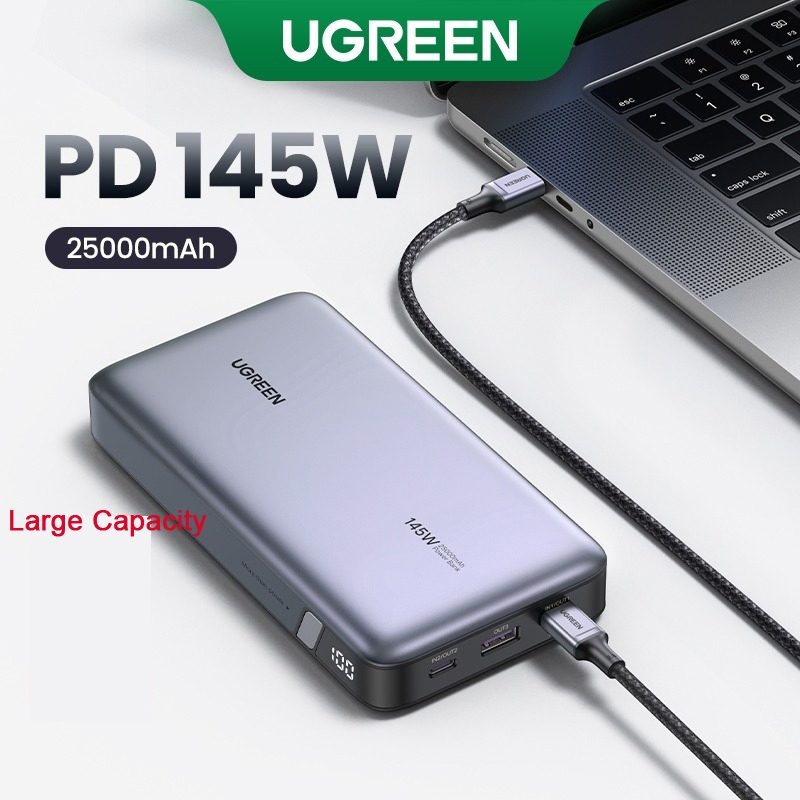 Ugreen Powerbank 145W 25000mAh แล็ปท็อป Super Max ชาร์จเร็วเครื่องชาร์จแบบพกพา 3 พอร์ต USB C Power Bank เข้ากันได้กับ Dell, HP, Surface, iPad, iPhone , iWatch,Macbook Air