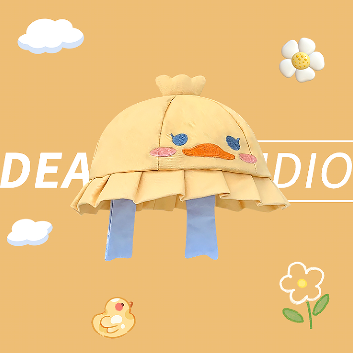 Y2k Rush Duck อนุบาลน่ารักการ์ตูนครีมเป็ดสีเหลืองหมวก Soft Girl jk Bucket Hat หมวกกันแดดหญิงหมวกถัง - รูปที่ 4