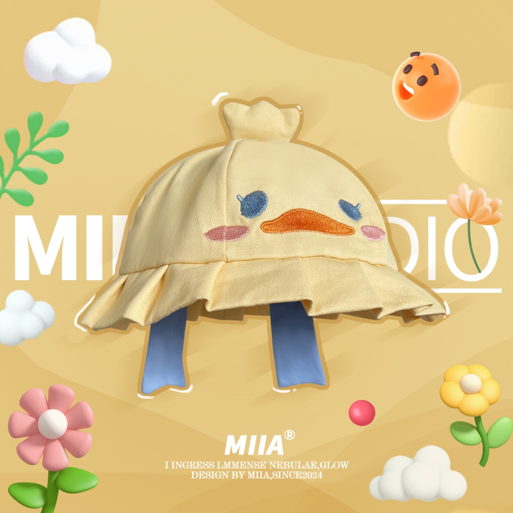 Y2k Rush Duck อนุบาลน่ารักการ์ตูนครีมเป็ดสีเหลืองหมวก Soft Girl jk Bucket Hat หมวกกันแดดหญิงหมวกถัง - รูปที่ 7