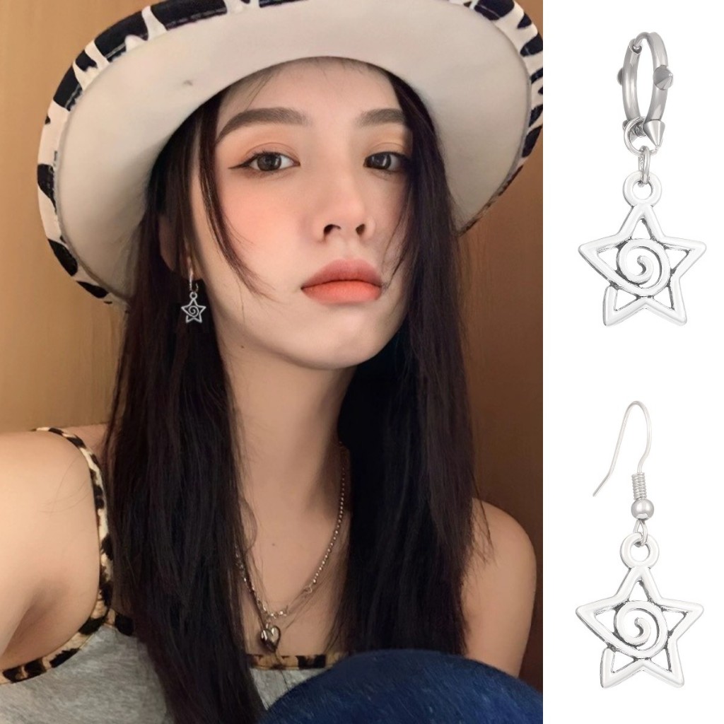 เกาหลี Swirl Pentagram ต่างหูผู้หญิงสีเงินสไตล์หวานเย็นของขวัญนักเรียน