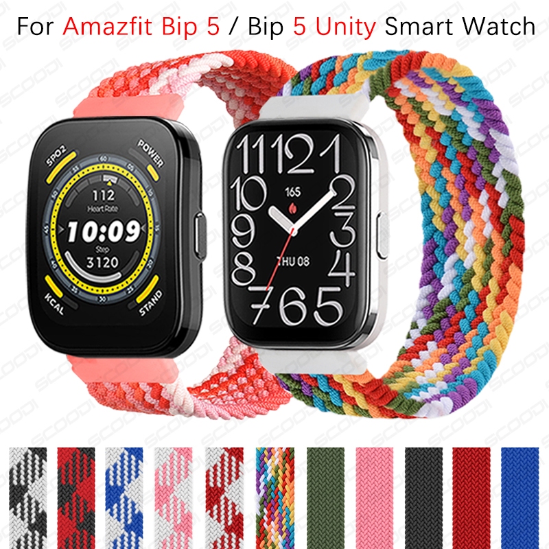 ไนลอนยืดหยุ่น Braided solo loop สําหรับ Amazfit Bip 5 / Bip 5 Unity Band สร้อยข้อมือสมาร์ทนาฬิกาอุปกรณ์เสริม