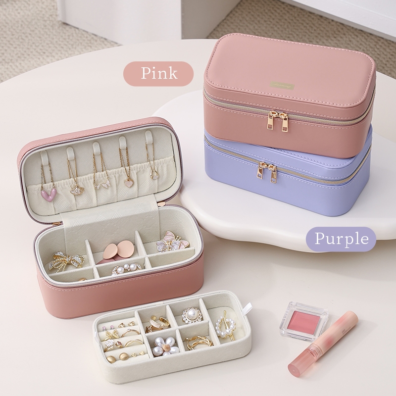 Casegrace Jewellery กล่องสําหรับสาวหนัง Faux กล่องเครื่องประดับ Organzier กล่อง 2 ชั้นต่างหูสร้อยคอแหวนกล่องใหม่ปีคริสต์มาสของขวัญ