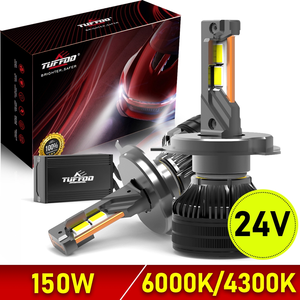 Tuffoo 2PCS 24V LED ไฟหน้าหลอดไฟ 150W 30000LM สําหรับรถบรรทุก/Lorry Road Goods Wagon H4 / H7 / H1 / D2H / H11 สูง/ต่ํา - 4300K Warm White / 6000 สีขาว DC 24V