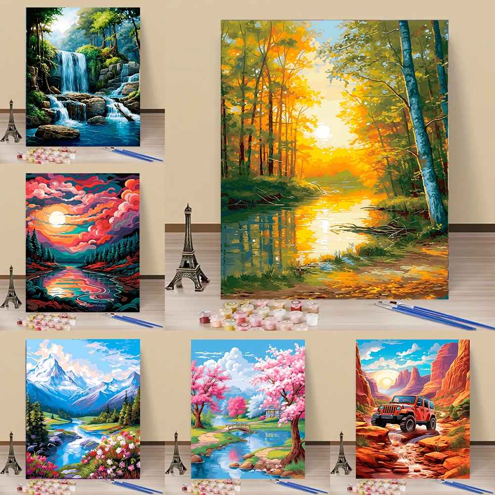 Drofe / Paint by numbers / Nature scape/ Digital Oil painting โดยตัวเลข / DIY painting / ภาพวาดผ้าใบ / ภาพวาดสีน้ํามัน / ระบายสีตามตัวเลข / ตกแต่ง