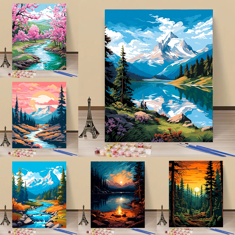 Drofe / Paint by numbers / Autumn Whisper River / ภาพวาดสีน้ํามันดิจิตอลตามตัวเลข / ภาพวาด DIY / ภาพวาดผ้าใบ / ภาพวาดสีน้ํามัน / ระบายสีตามตัวเลข / ตกแต่ง