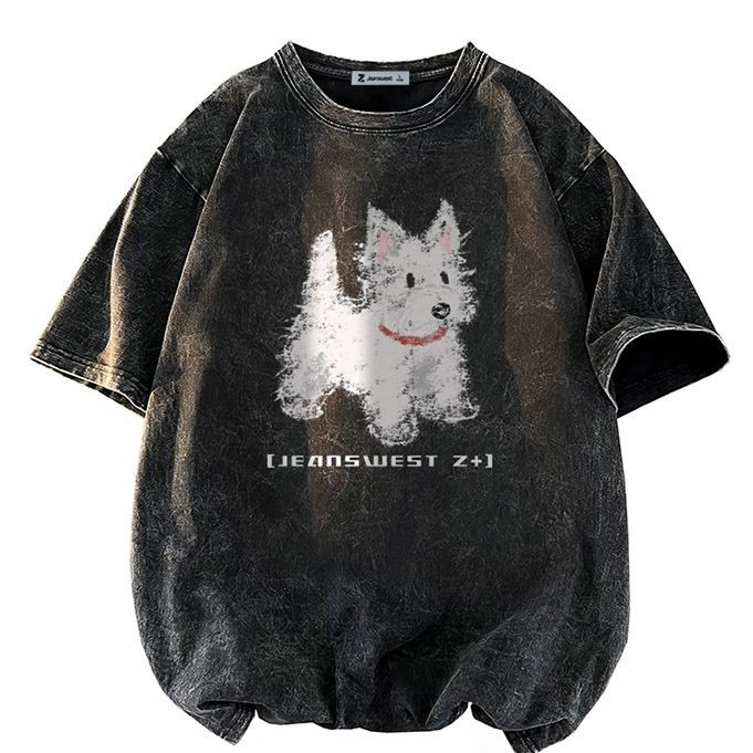 Qkoole ตผู้ชาย เสื้อยืดผ้าฟอก oversize เสื้อยืดคอกลม cotton100 T1691